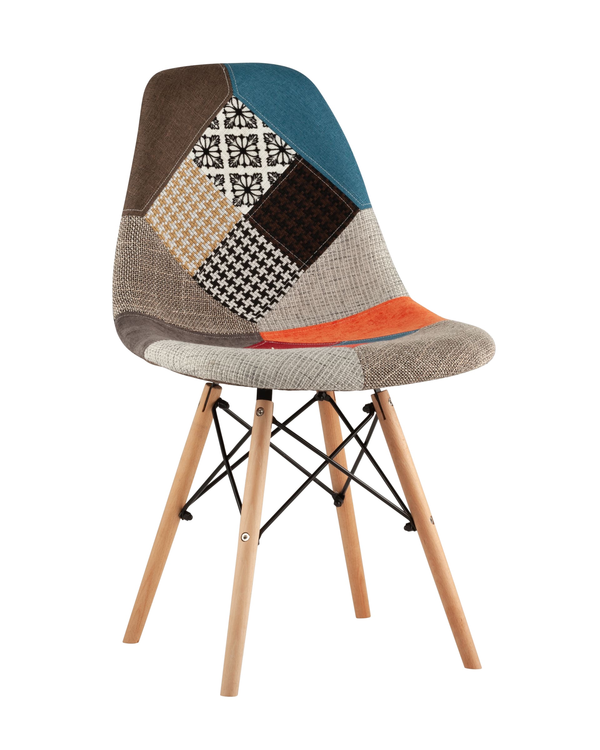 Stool Group Eames DSW в тканевой обивке в стиле пэчворк, сиденье платиковое, ножки деревянные